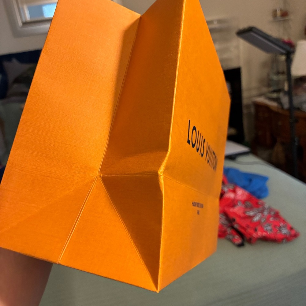 Louis Vuitton small paper bag 7x8.75" designer shopping tote orange blue handles - Picture 7 of 11